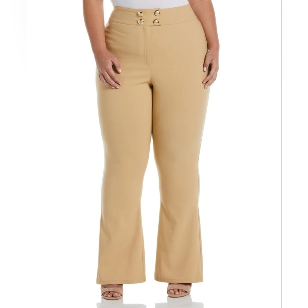 Ella Rafaella Flare Bootcut Leg Pant Gold Button Front Biege Color Plus Size